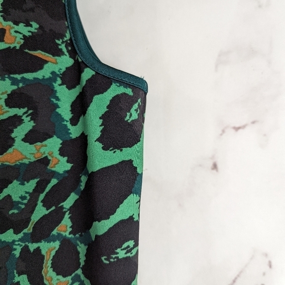 Chicos Leopard Print Dress Green Tank Size 0 Small 4 High Low Hem Animal Midi - Picture 12 of 14